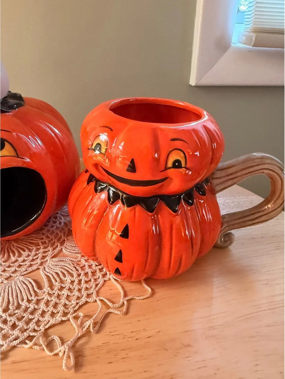 Halloween Ceramic Pumpkin and Ghost Mug Set - 3 Pieces